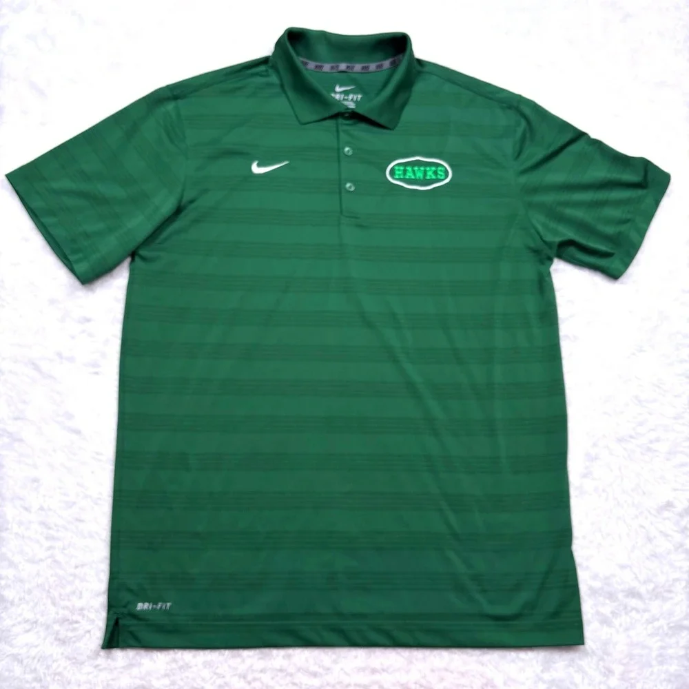 Hawks Nike Polo Shirt Men L Green Dri-FIT Embroider Stripe Performance Logo Golf